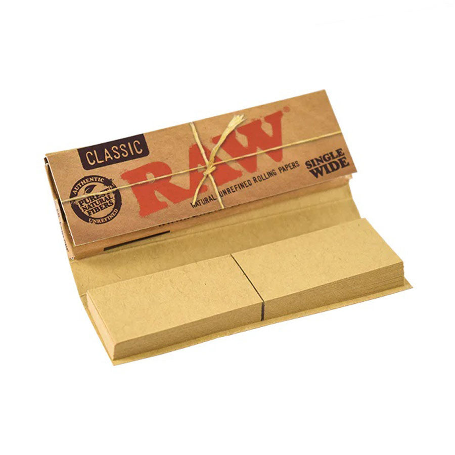 RAW | Classic Connoisseur Single wide Rolling Paper w/Tips - 24 packs Single Wide Size ONE