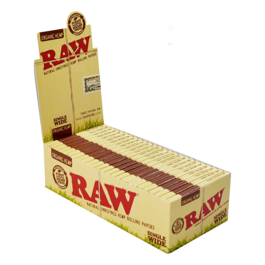 Raw organic hemp rolling paper 1 - 1/4" Size ONE Singlewide - 25 packs
