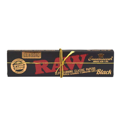 RAW | Black Natural Unrefined Artisan Connoisseur Papers w/ Tips – King Size (24 packs) King Size ONE