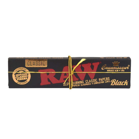 RAW | Black Natural Unrefined Artisan Connoisseur Papers w/ Tips – King Size (24 packs) King Size ONE