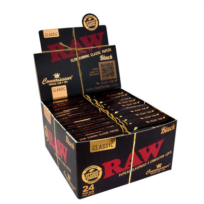 RAW | Black Natural Unrefined Artisan Connoisseur Papers w/ Tips – King Size (24 packs) King Size ONE