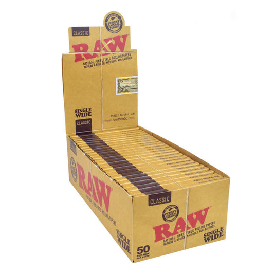 RAW Classic Natural Unrefined Rolling Paper [CP1069][CP1055] 1 - 1/4" Size ONE Singlewide - 25 packs