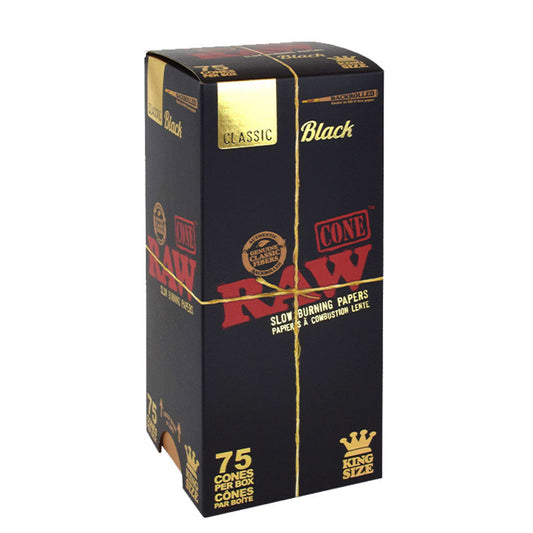 RAW | Black King Size Pre-Rolled Cones – 75 Pack Pre-rolled Cone (Bulk / Tower) ONE
