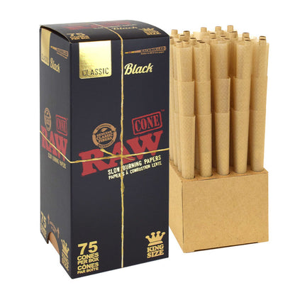 RAW | Black King Size Pre-Rolled Cones – 75 Pack Pre-rolled Cone (Bulk / Tower) ONE