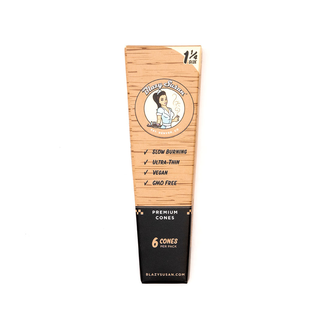 Blazy Susan | Unbleached 1 1/4 Pre Rolled Cones Box of 21 Pre-rolled Cone (Display Pack) Smoking Cat Distribution