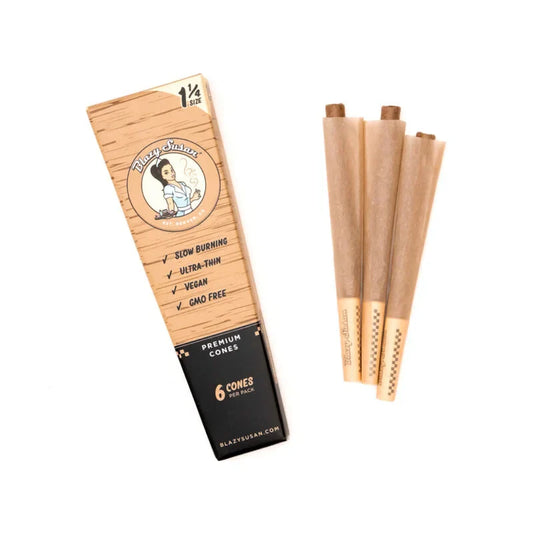 Blazy Susan | Unbleached 1 1/4 Pre Rolled Cones Box of 21 Pre-rolled Cone (Display Pack) Smoking Cat Distribution
