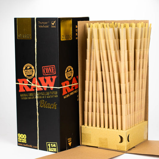 RAW | Classic Black 1 1/4 Prerolled Cones Bulk - 900 Pre-rolled Cone (Bulk / Tower) ONE