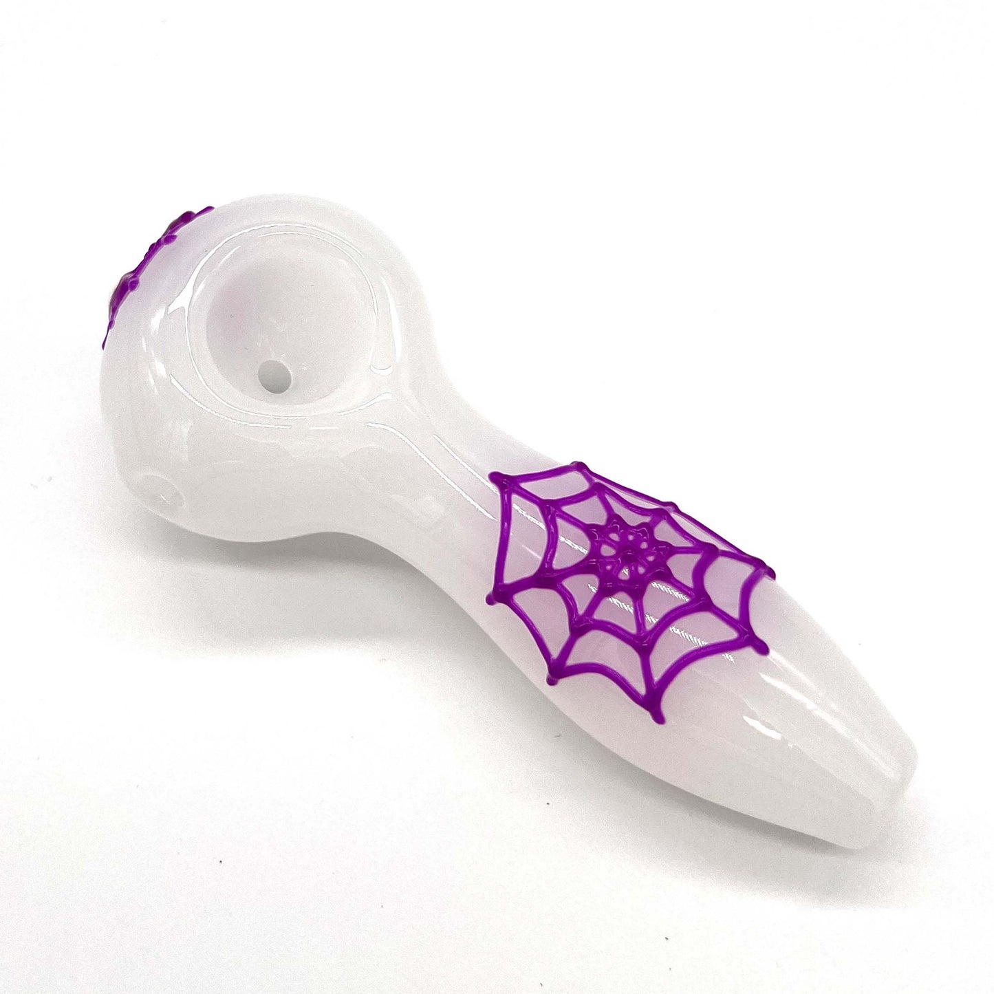 Spider Glow In The Dark Glass Smoking Spoon Hand Pipe Glass Pipe NIBO Distribution WHITE