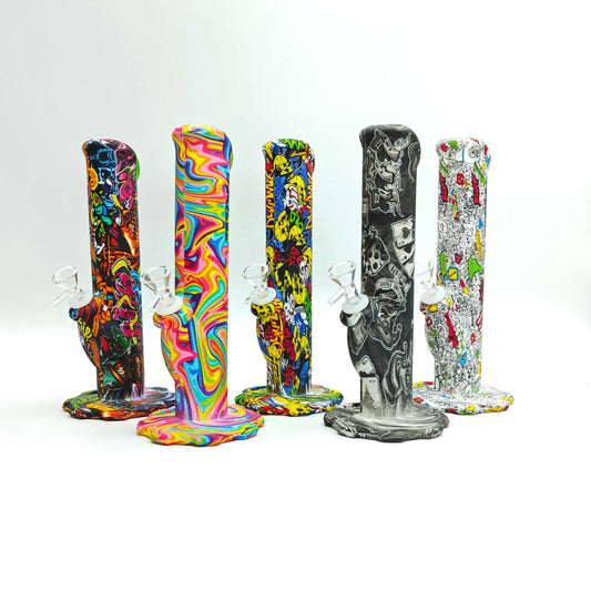 Fortune | 10" Hydrographic Silicone Waterpipe-Assorted [SP1010P] Resin · Silicone · Plastic Bong Fortune
