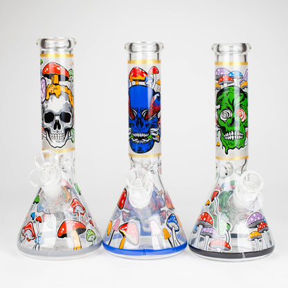 Z10" Glow in the dark Glass Bong With Mushroom Skull Design Glass Bong 777 Smoke