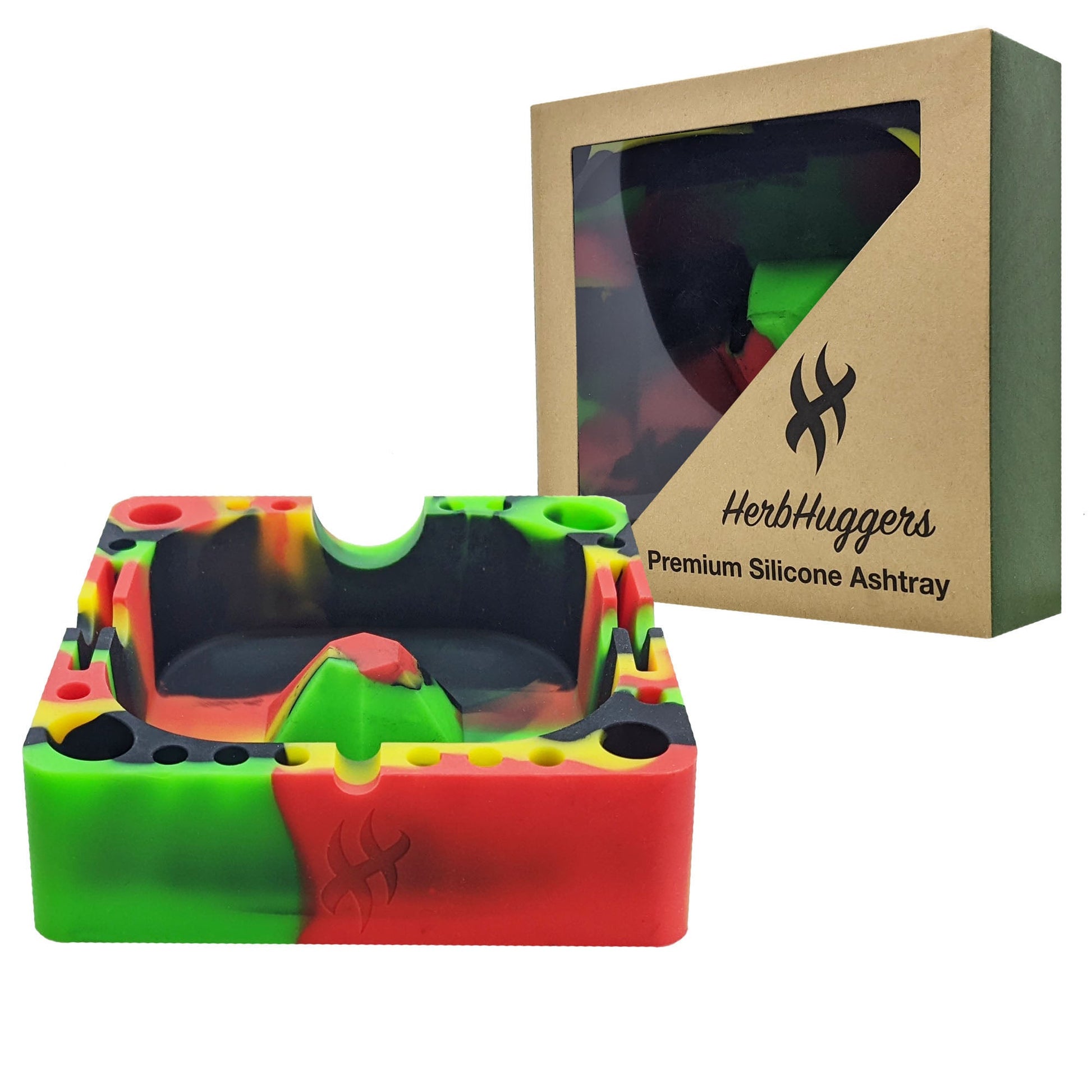 Herbhuggers | Premium Silicone Ashtray Featuring Center Tap Ash and Glassware Clearer with Accessory Organizing Slot Holders Silicone Ashtray ONE