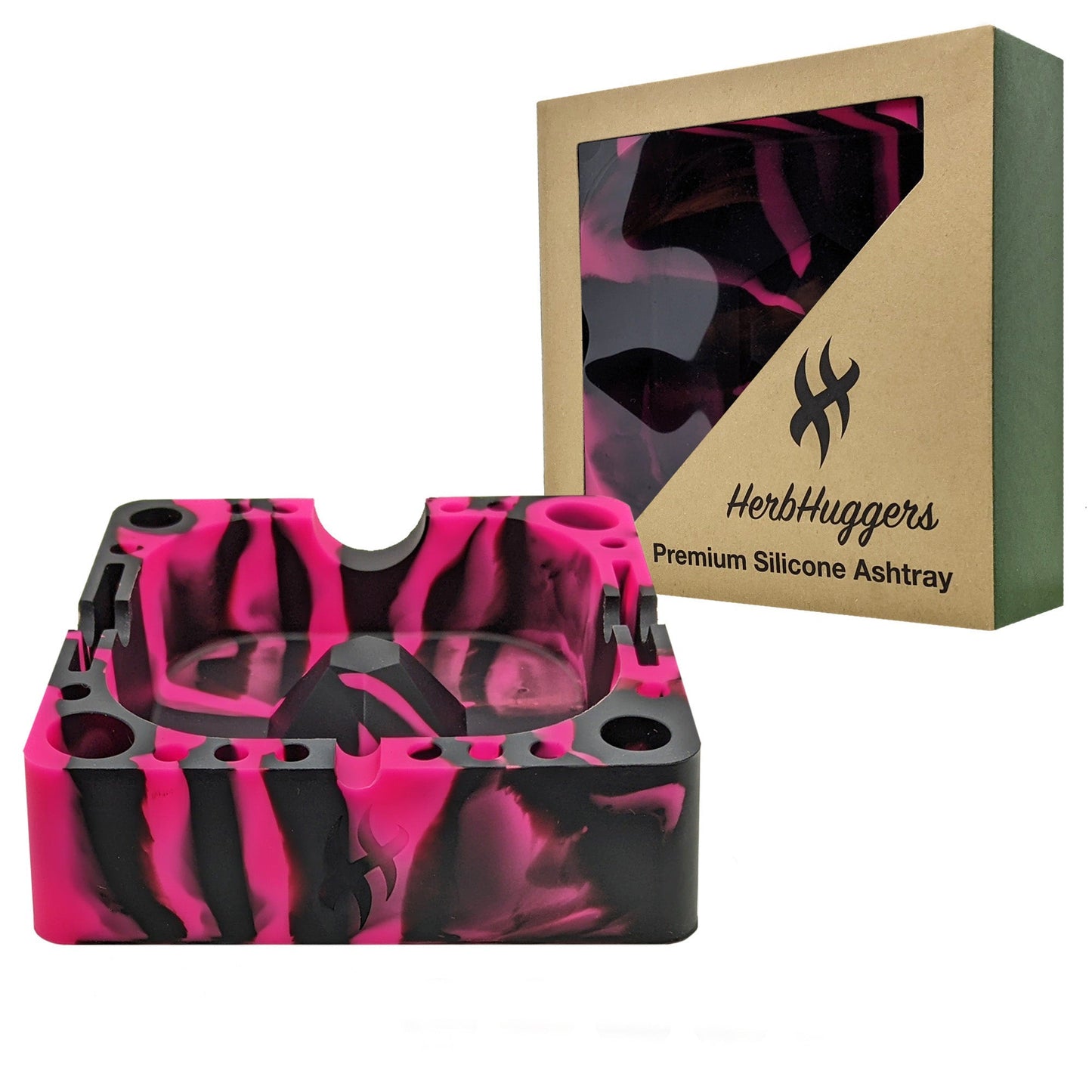 Herbhuggers | Premium Silicone Ashtray Featuring Center Tap Ash and Glassware Clearer with Accessory Organizing Slot Holders Silicone Ashtray ONE Stardust (Black