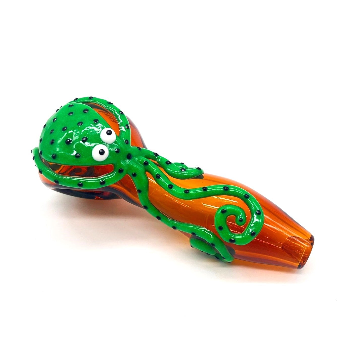 Octopus V2 Glow In The Dark Glass Smoking Spoon Hand Pipe Glass Pipe NIBO Distribution AMBER