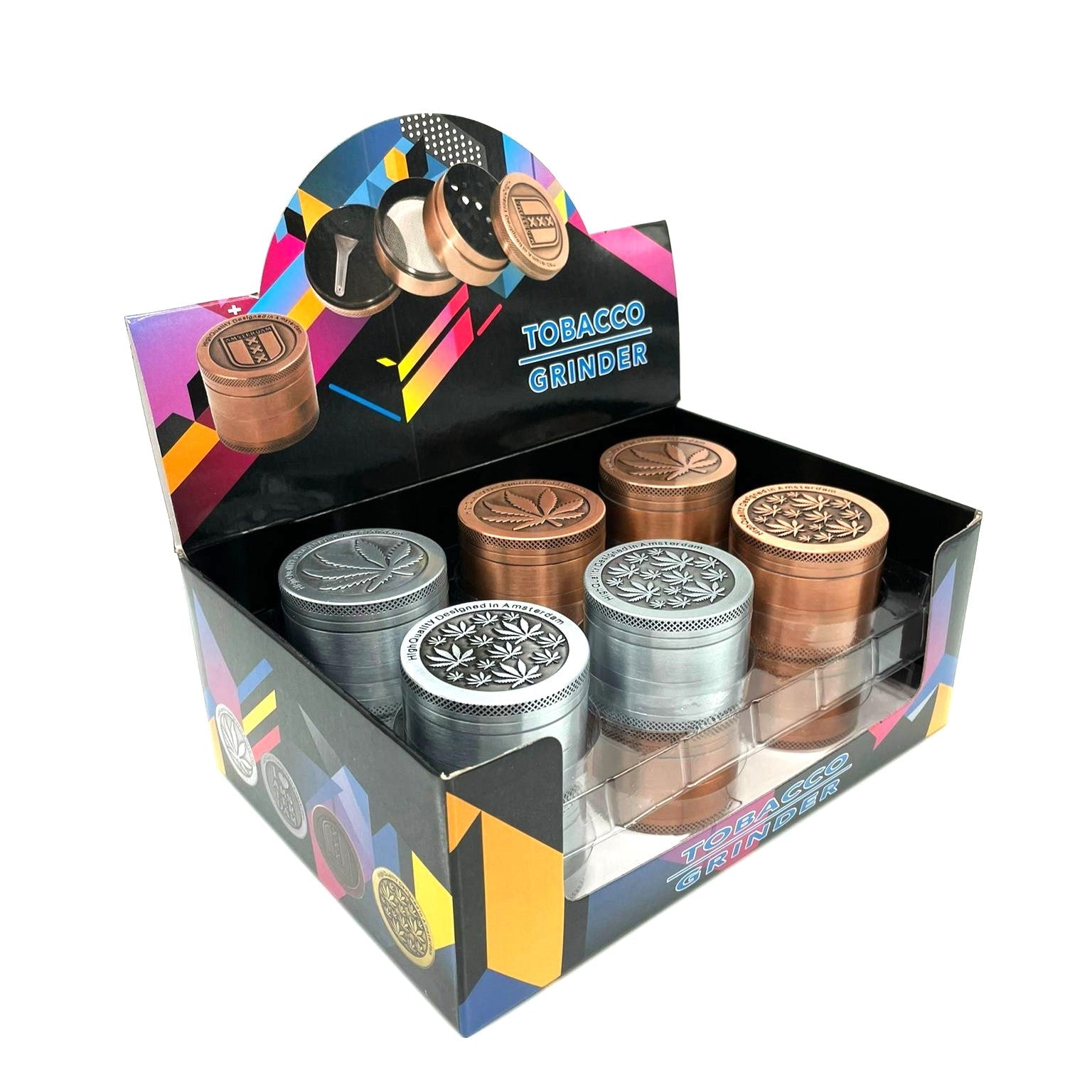 Hemp Design Metal Grinder 50mm 4pt Box of 12 [GRI205] Display Pack NIBO Distribution