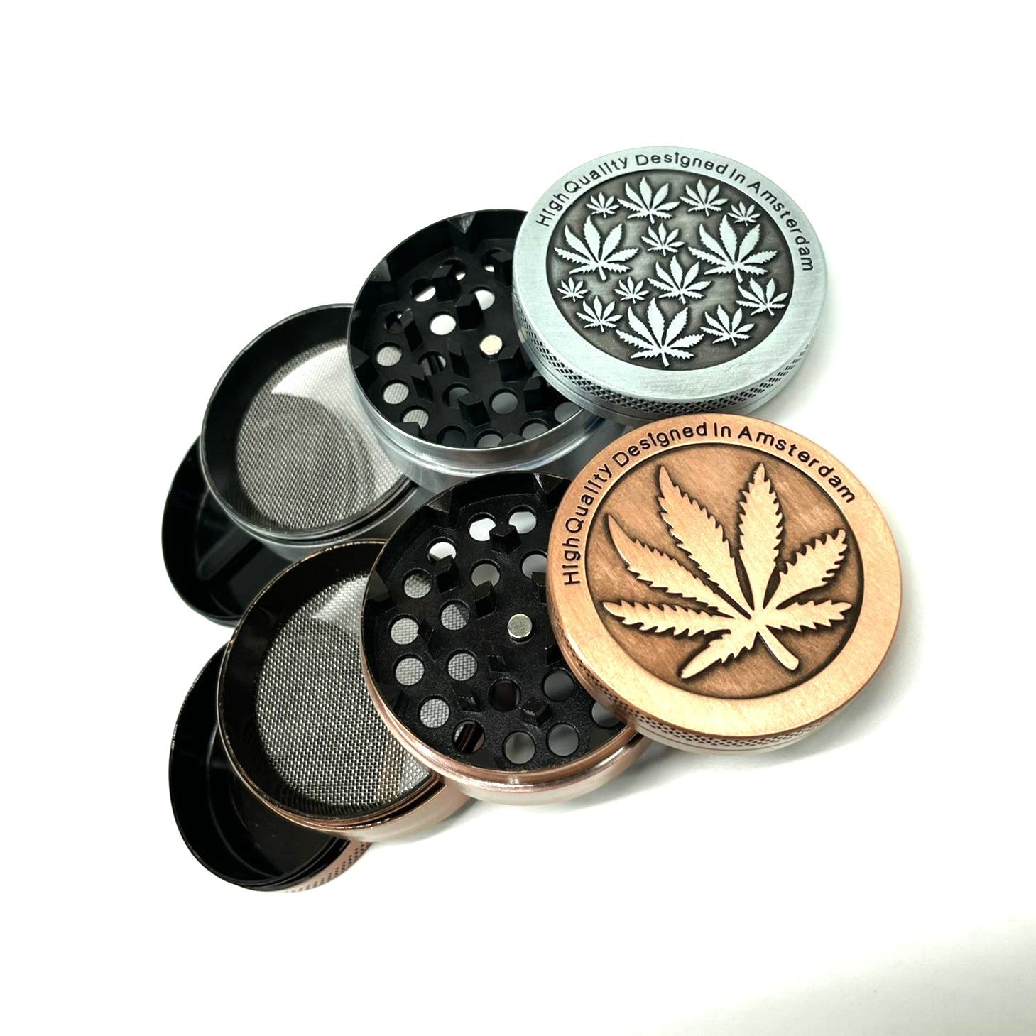 Hemp Design Metal Grinder 50mm 4pt Box of 12 [GRI205] Display Pack NIBO Distribution