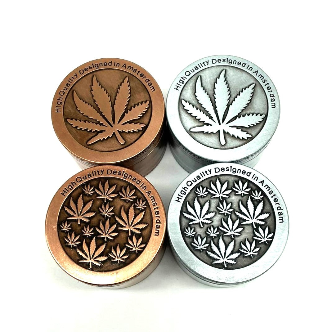 Hemp Design Metal Grinder 50mm 4pt Box of 12 [GRI205] Display Pack NIBO Distribution