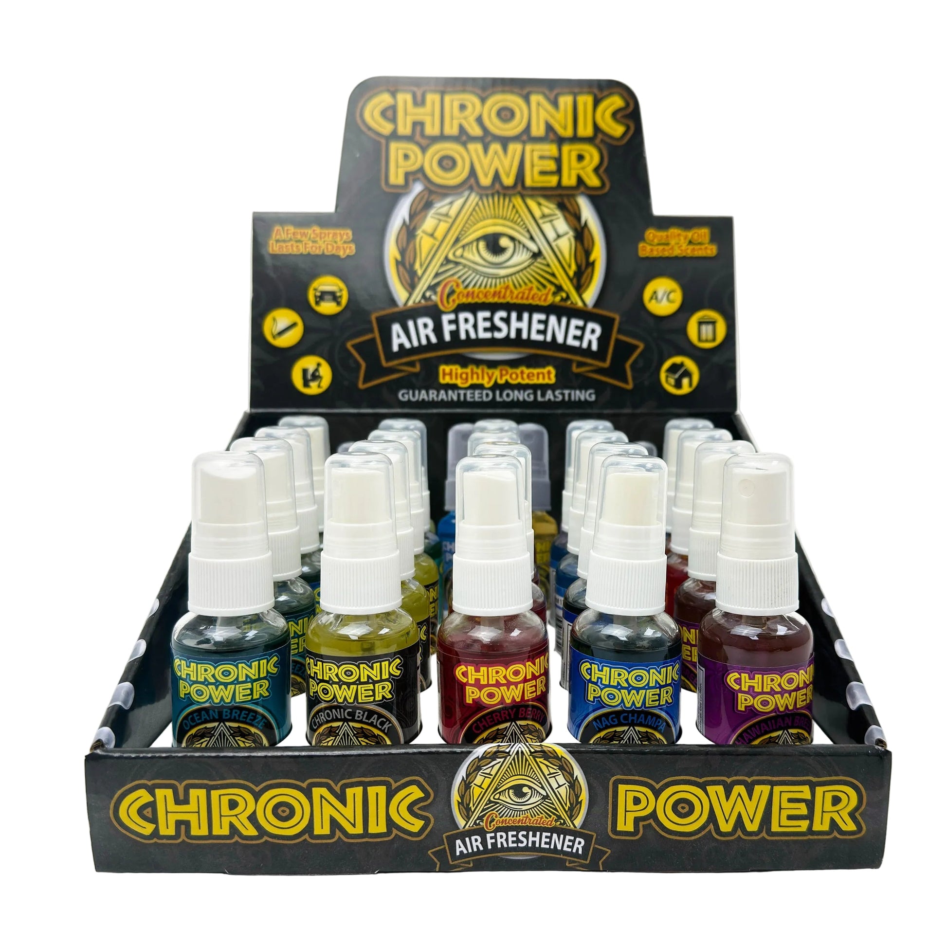 CHRONIC POWER AIR FRESHENER – Box of 20 | Long-Lasting, Concentrated Oil-Based Scents Odour Eliminator Spray LEHIGH WHOLESALE