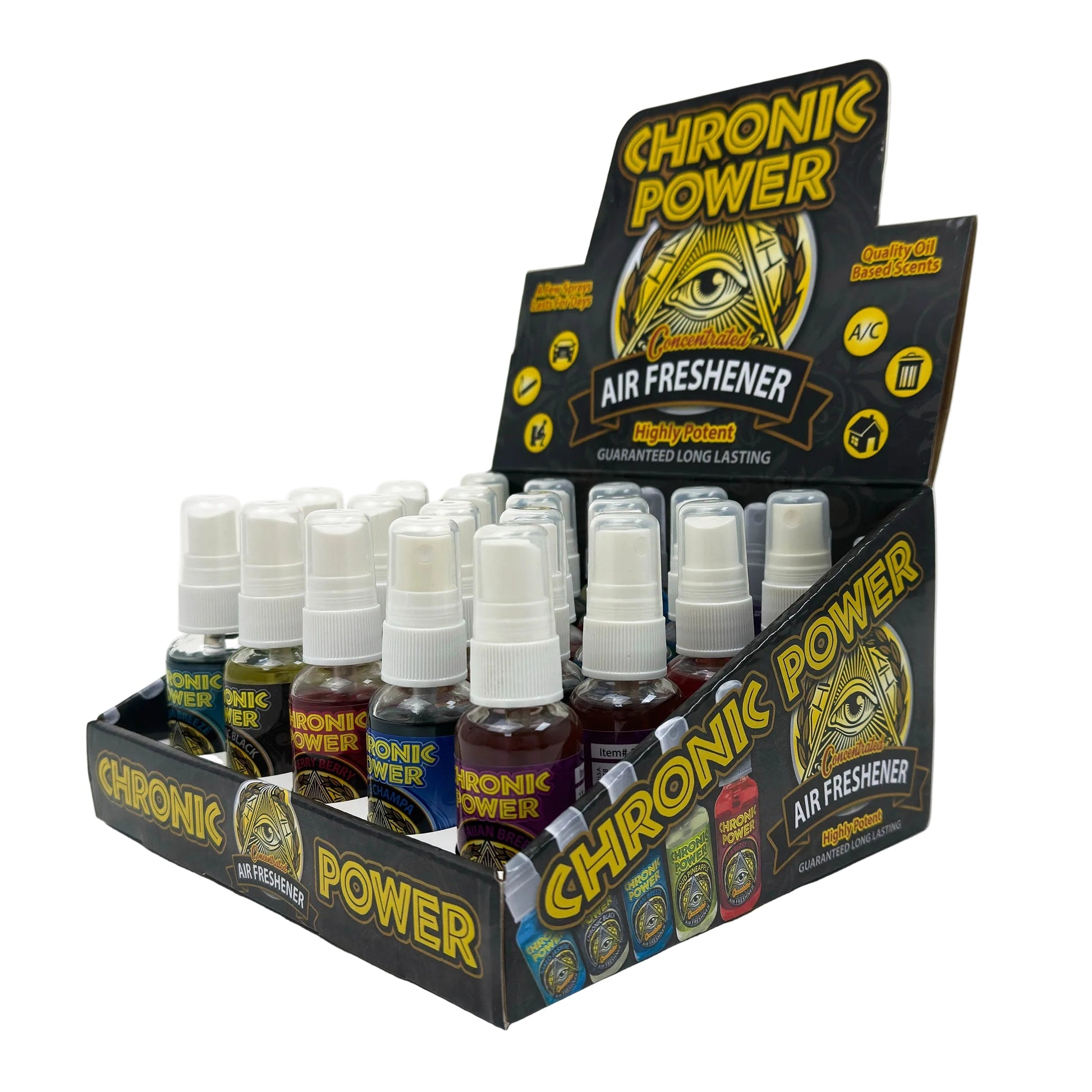 CHRONIC POWER AIR FRESHENER – Box of 20 | Long-Lasting, Concentrated Oil-Based Scents Odour Eliminator Spray LEHIGH WHOLESALE