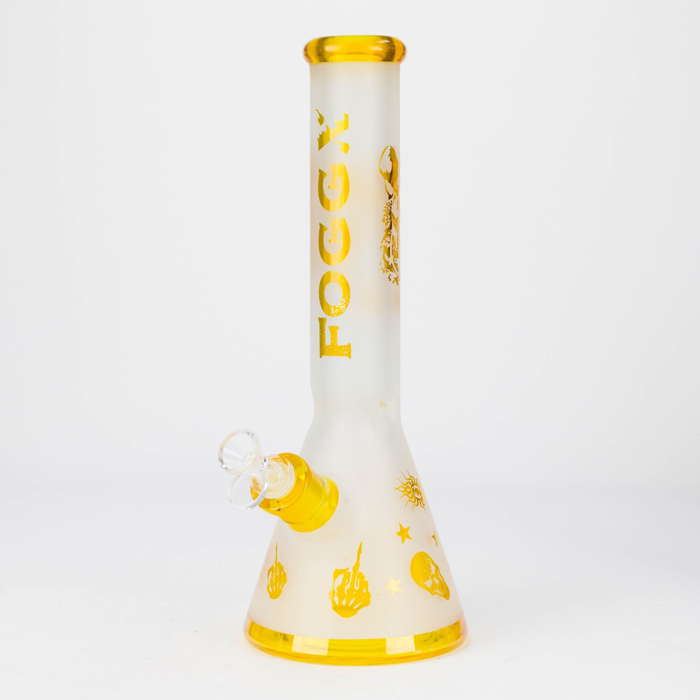 FOGGX | 14" Sandblasted Frosted Small Skull Beaker Glass Water Pipe – 7mm Thick [FT1649ATS] Glass Bong LEHIGH WHOLESALE Yellow