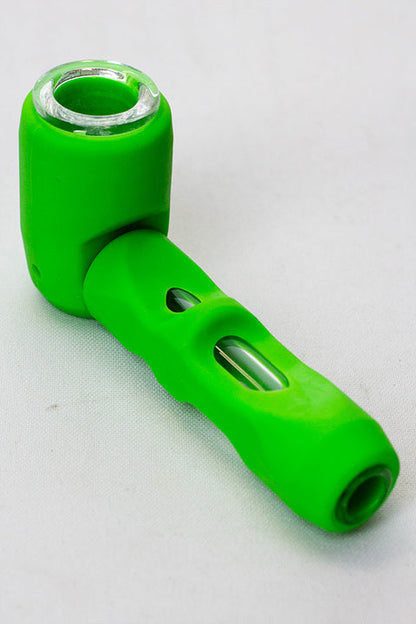 Silicone hand pipe with multi holes glass bowl and tube ( GP1537 ) Silicone Pipe ONE Green