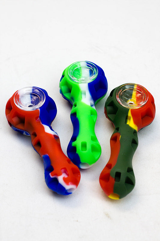 10-Pcs Silicone hand pipe with glass bowl and Dab tool ( GP1651 ) Silicone Pipe ONE