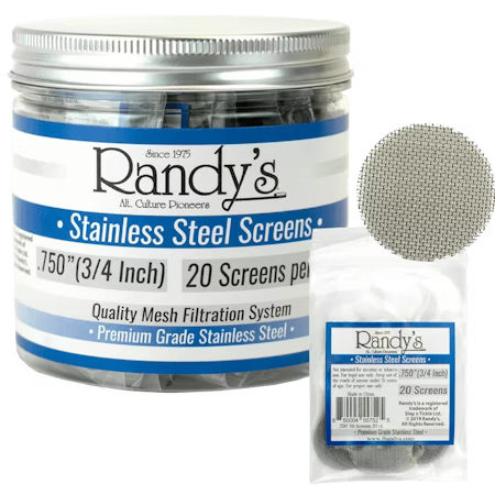 Randy’s® | 0.750" Stainless Steel Screens – Jar of 20 (36 Jars / 720 Screens Total) Metal Screen LEHIGH WHOLESALE