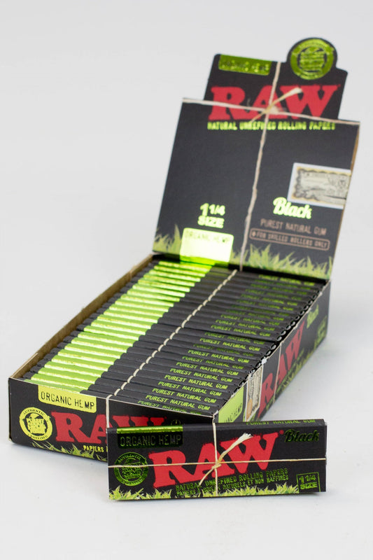 RAW Black Organic Hemp Rolling Paper 1 - 1/4" Size ONE 1 1/4 - 24 packs