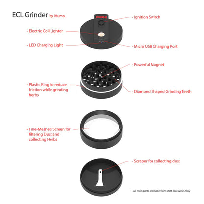iHUMO | OFFER Best 2 in 1 Grinder & USB Lighter, 4 Parts (63mm) Electronic Grinder iHumo