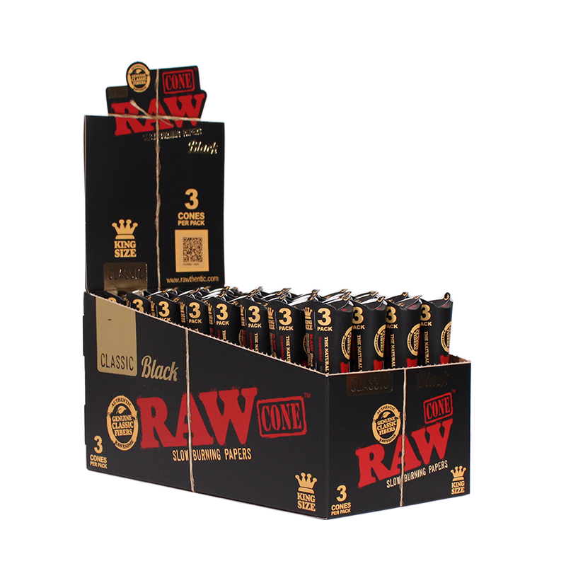 RAW | Black Natural King size Unrefined Pre-Rolled Cone - 32 packs Pre-rolled Cone (Display Pack) ONE