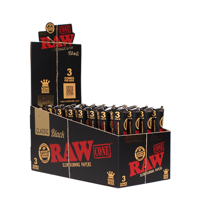 RAW | Black Natural King size Unrefined Pre-Rolled Cone - 32 packs Pre-rolled Cone (Display Pack) ONE