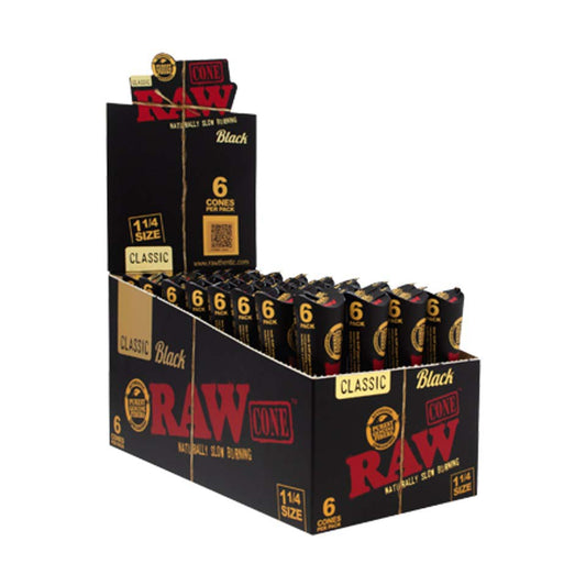 RAW | Black Natural 1 1/4 Unrefined Pre-Rolled Cone - 32 packs Pre-rolled Cone (Display Pack) ONE