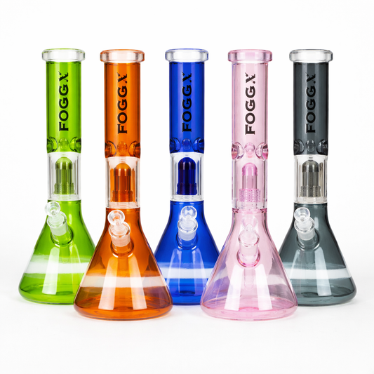 FOGGX | 14" Colored Glass Water Pipe with Percolator [FTLL09] Glass Bong LEHIGH WHOLESALE