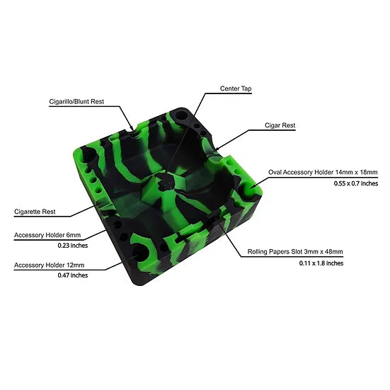 Herbhuggers | Premium Silicone Ashtray Featuring Center Tap Ash and Glassware Clearer with Accessory Organizing Slot Holders Silicone Ashtray ONE