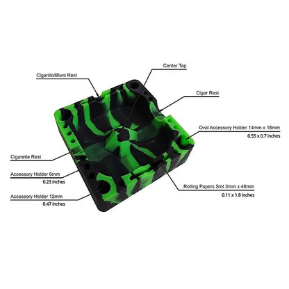 Herbhuggers | Premium Silicone Ashtray Featuring Center Tap Ash and Glassware Clearer with Accessory Organizing Slot Holders Silicone Ashtray ONE