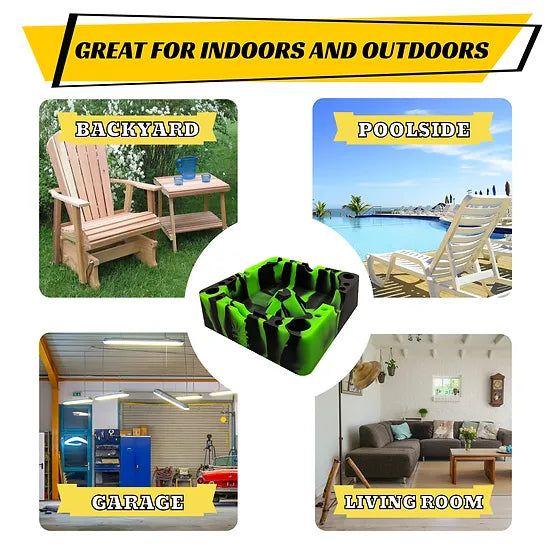 Herbhuggers | Premium Silicone Ashtray Featuring Center Tap Ash and Glassware Clearer with Accessory Organizing Slot Holders Silicone Ashtray ONE