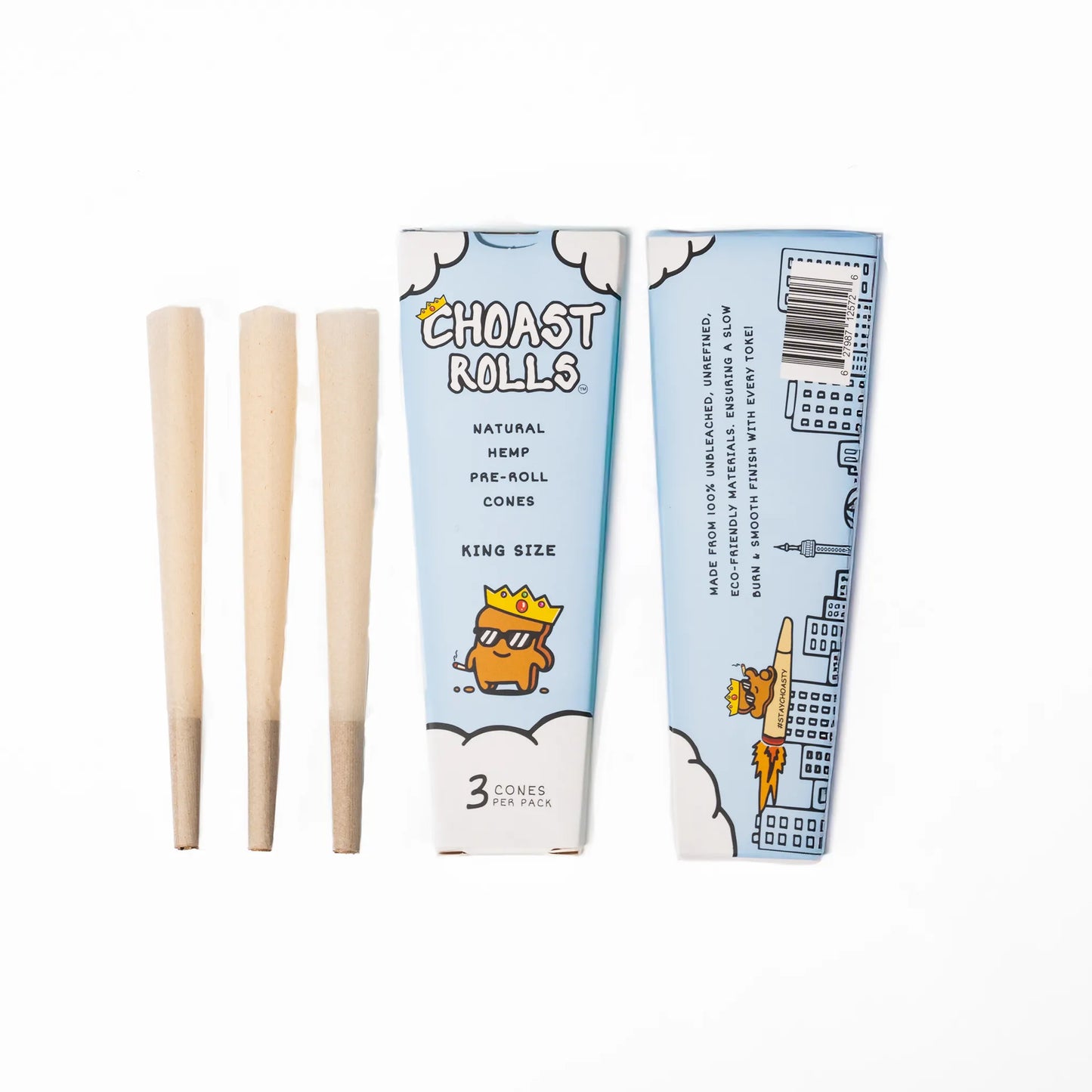 Choast Rolls | 3 Pack King Size Hemp Cones- 24 Packs Per Box | Made in France Pre-rolled Cone (Display Pack) Choast