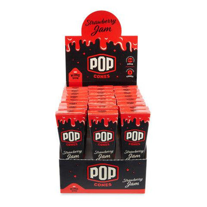 Pop Cones | King Size Pre-Rolled Cones with Flavor Tip – 3 Pack (24ct Display) Pre-rolled Cone (Display Pack) LEHIGH WHOLESALE Strawberry Jam